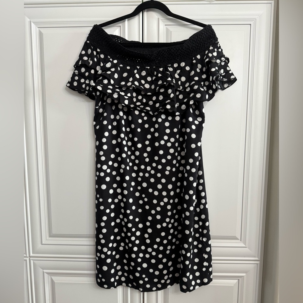 Coco Bianco Large Black/White Polka Dot Off the Shoulder Double Ruffle Dress - Picture 1 of 12
